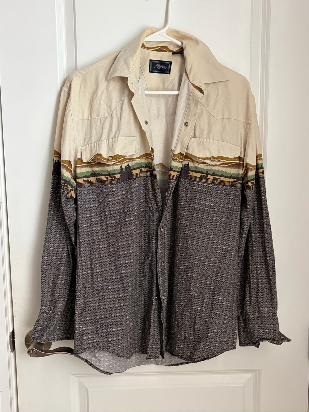 VTG Roper Cream Cotton Western Shirt with Accent Trim